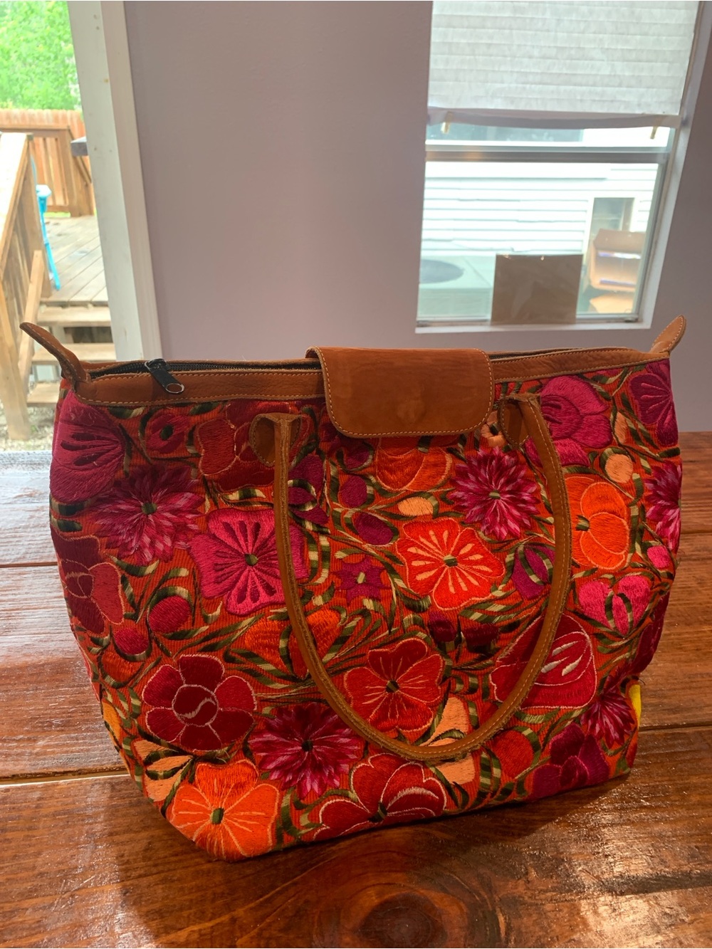 Fresco Fabrics Handmade Embroidered Floral Hobo Bag Tote